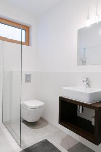 La salle de bains est pourvue de toilettes et d'un lavabo. dans l'établissement manō, à Barlinek