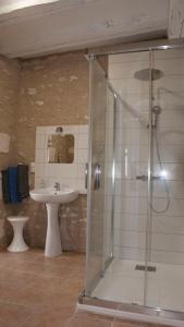 W łazience znajduje się prysznic i umywalka. w obiekcie Le Guet de Chouette w mieście Obterre