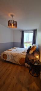a bedroom with a large bed and a window at Gîte de l'Aff in La Gacilly