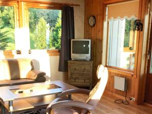 un soggiorno con divano e TV di Holiday home Nuvsvåg 