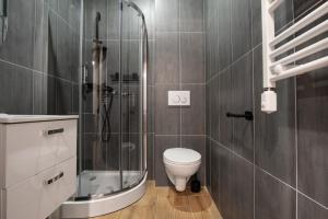 W łazience znajduje się prysznic i toaleta. w obiekcie Dream Apartments - Gdańska 72 w Łodzi +37 zdjęć