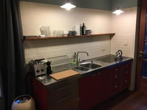 uma cozinha com um lavatório e uma bancada em ziggy's room with a view em Heyd