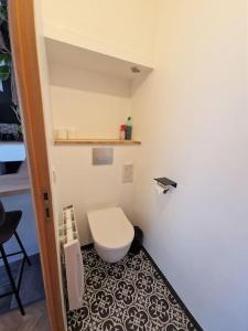 Habitación con baño pequeño con aseo. en T2 refait à neuf avec parking à 1000m du lac, en Annecy