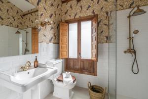 y baño con aseo, lavabo y ducha. en tuGuest casa del mirador, en Granada
