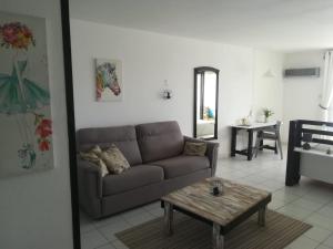 een woonkamer met een bank en een salontafel bij Happy Residence - Orient Beach 09 in Saint Martin