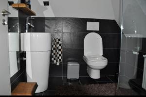een kleine badkamer met een toilet en een wastafel bij Oelde Apartment in Oelde
