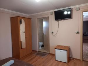 Cette chambre dispose de toilettes et d'une télévision murale. dans l'établissement Сонечко, à Velyka Bihanʼ