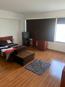 1 dormitorio con cama, sofá y alfombra en Hermoso y amplio departamento c/Alberca Interlomas, en Ciudad de México