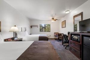 Habitación de hotel con cama y TV de pantalla plana. en Sonora Aladdin Motor Inn, en Sonora