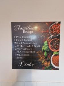 a chalkboard sign with a list of spices at FewoFaubelCentro 42 & 54 & 62 m2 in Oberhausen