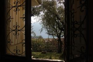 una ventana abierta con vistas a un patio en Sarnico giardino sul lago, en Sarnico
