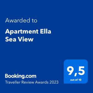 Certifikát, hodnocení, plakát nebo jiný dokument vystavený v ubytování Apartment Ella Sea View