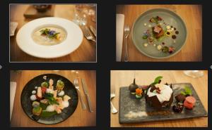 Hotel Rathaus في فيلديمان: مجموعة من صور الطعام على طاولة