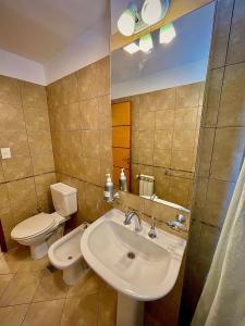 La salle de bains est pourvue d'un lavabo et de toilettes. dans l'établissement Departamento Güemes II, à San Salvador de Jujuy