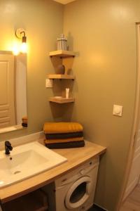 y baño con lavabo, aseo y espejo. en Logement indépendant appartement T2 bis style loft, en La Vraie-Croix