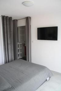 オリオールにあるStudio indépendant Auriolのベッドルーム(ベッド1台、薄型テレビ付)