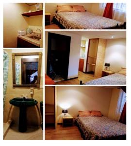 un collage de cuatro fotos de una habitación de hotel en Casa de Huéspedes Tu Parada en Cuenca, en Cuenca