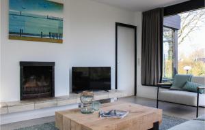 een woonkamer met een open haard en een houten salontafel bij 3 Bedroom Amazing Home In Arnemuiden in Arnemuiden