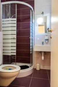 a bathroom with a shower and a toilet and a sink at Nemira Sunny Apartments in Omiš