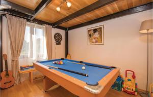 a room with a pool table in a room with a guitar at Stunning Home In Donji Zemunik With House A Panoramic View in Donji Zemunik