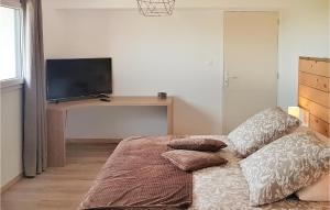 - un salon avec un lit et une télévision dans l'établissement Gorgeous Home In Guisseny With Kitchen, à Guissény