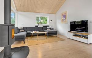un soggiorno con divano, tavolo e TV di Beautiful Home In Idestrup With Kitchen a Bøtø By