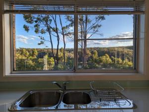 a kitchen sink and a window with a view at Lunar Escape in Glenbrook