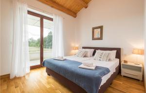 a bedroom with a large bed and a large window at Pet Friendly Home In Stokovci With Outdoor Swimming Pool in Štokovci