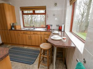 eine kleine Küche mit einer Theke und einem Waschbecken in der Unterkunft Butts Cottage in Farnley Tyas