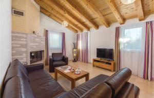 a living room with a leather couch and a television at Nice Home In Rezanci With Wifi in Režanci