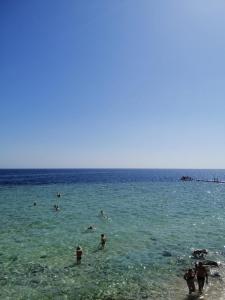 een groep mensen in het water op het strand bij Queen Sharm Italian Club in Sharm El Sheikh