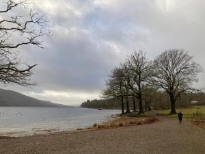 a person walking along the shore of a lake at The Old Rectory in Coniston