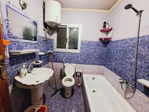 a bathroom with a sink and a toilet and a tub at شقة مميزة في وسط بورسعيد 