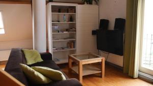 ein Wohnzimmer mit einem Sofa und einem TV in der Unterkunft Appartement de Voshaar in Enschede