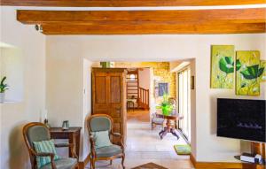 ein Wohnzimmer mit einem Kamin und Stühlen in der Unterkunft Beautiful Home In La Cassagne With Kitchen in Ladoux