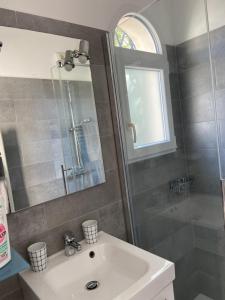 een badkamer met een wastafel en een douche bij Terreazur in Mandelieu-la-Napoule