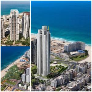 uma colagem de imagens de uma cidade e do oceano em Panorama Apartment " City Garden " em Bat Yam