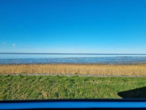 a view of the ocean from a car window at Chalet direct aan Waddenzee in Westerland