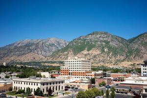 a view of a city with mountains in the background at Provo Marriott Hotel & Conference Center in Provo