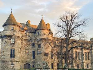 an old castle with a tree in front of it at Ivy Cottage in Falkland