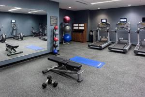 a gym with several tread machines and a mirror at Residence Inn by Marriott Richmond Downtown in Richmond