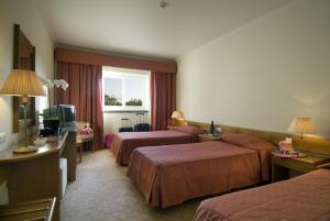 um quarto de hotel com duas camas e uma televisão em Hotel Cruz Alta em Fátima