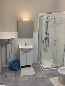 W łazience znajduje się prysznic, umywalka i toaleta. w obiekcie B&B Alle porte di Caserta w mieście Caserta