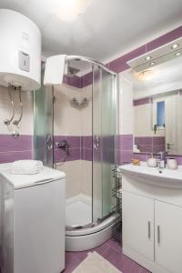 ein Bad mit einer Dusche und einem Waschbecken in der Unterkunft Main View Apartment in Rijeka
