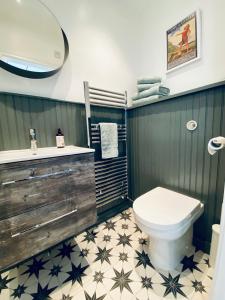 a bathroom with a toilet and a sink at The Green Room guest suite in Belfast +8 photos