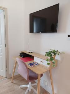 Televízia a/alebo spoločenská miestnosť v ubytovaní Appartement cozy au centre-ville