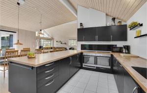a kitchen with black cabinets and a counter top at Cozy Home In Vig With Kitchen in Vig
