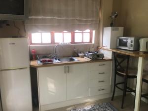 a small kitchen with a sink and a microwave at Somerset Lodge in Montagu