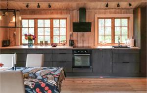 eine Küche mit einer schwarzen Arbeitsplatte und einem Herd in der Unterkunft 3 Bedroom Cozy Home In Rros in Røros