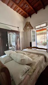 a bedroom with a large bed with pillows on it at Casa La Raquelita in Navarro